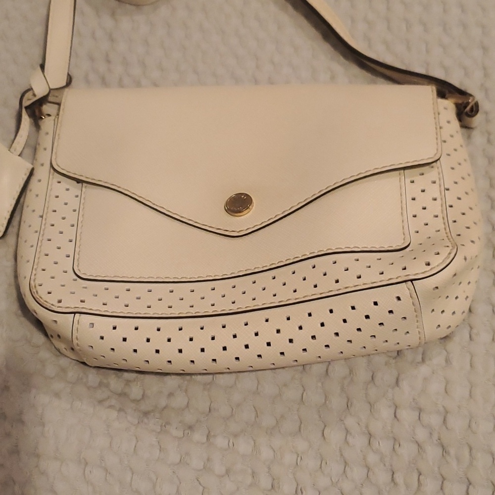 Michael kors white saffiano leather perforated crossbody bag (#8)